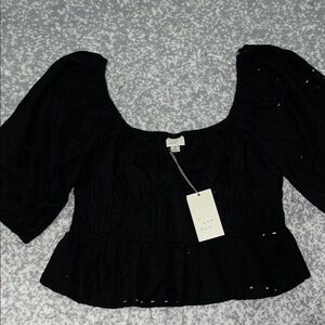 a new day Black Eyelet Blouse Size Medium